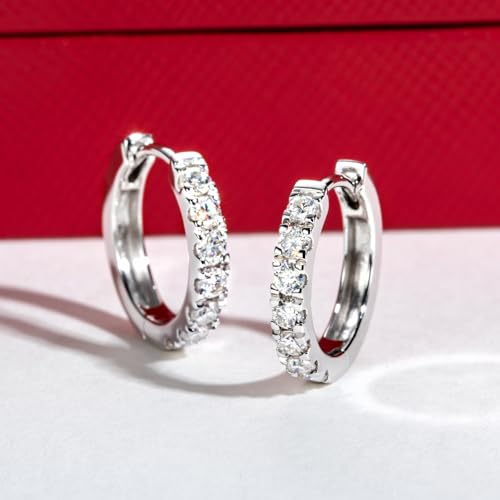14K Solid White Gold Moissanite Hoops Women's Earrings3