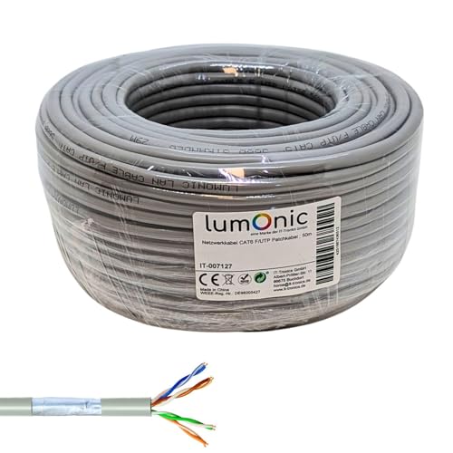 Lumonic 50m Netzwerkkabel CAT 6 F/UTP I Cat6-kabel, Gigabit LAN Kabel, Ethernet Kabel I Flexibles Patchkabel geschirmt, f&uuml;r den Innenbereich bis 250 MHz
