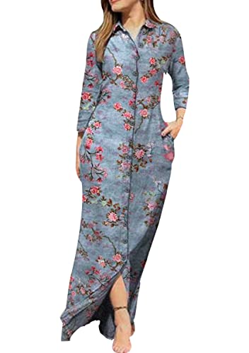Robe chemisier ample femme manches longues avec poches et boutonnière style décontracté