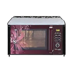 Wings Star Microwave Oven PVC Cover for LG 28L MC2846SL Convection Microwave Oven Full Closure Cover for LG 28 LTR. with Attractive Digital Prints/Dustproof/Water Resistant-Black Flower