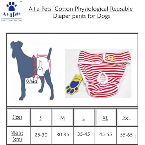 Image of A+a Pets' MAA' Cotton Dog Underwear Diaper Combo - Stretchable, Comfortable, Washable & Reusable (L, Navy Set)