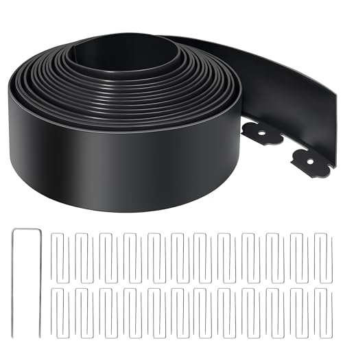 ESOHOT Landscape Edging 4 Inch Tall No Dig Garden Edging Border 60FT with 60 Metal Stakes Lawn Edging for Yard Flower Bed and Landscaping (Black 60FT x 4 Inch)