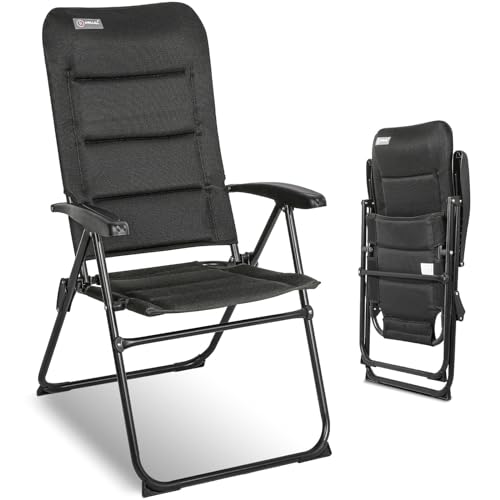 Homecall Campingstuhl Faltbar 150 KG Belastbar Gartenstuhl Klappbar Hochlehner - Balkonstuhl Angelstuhl Terrassenstühle, 5-Fach Verstellbare Rückenlehne mit Armlehne für Camping, Garten, Balkon