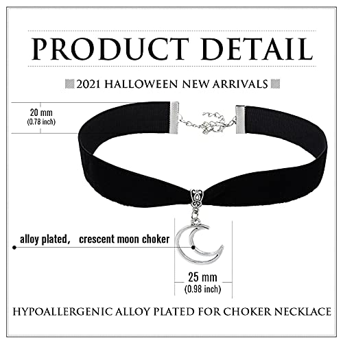 RareLove Halloween Costumes Black Velvet Gothic Collar Choker Crescent Moon Necklace Alloy Plated Gothic Accessory for Women2
