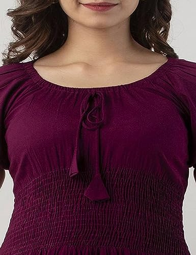 Image of Denarius Women's Rayon Short Sleeves Round Neck Solid A-Line Gown Dress
