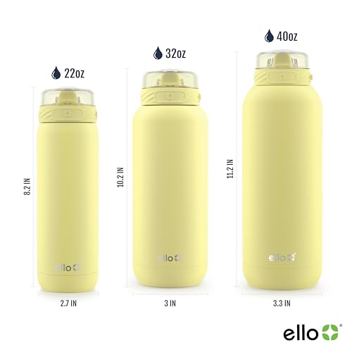 Image of Ello Cooper 40oz Stainless Steel Water Bottle with Straw and Carry Handle, Double Walled and Vacuum Insulated Metal, Leak Proof Locking Lid with Soft Silicone Spout, Reusable, BPA Free, Lemonade