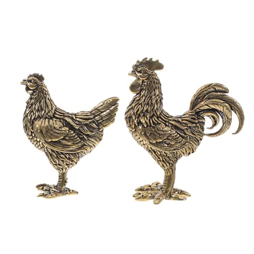 GALPADA Figurines de Coq et Poule en Laiton Or, Lot de 2 Set de Set de Pièces, Ornement Décoratif pour Salon, Symbole D'harmonie Familiale, pour Moments de Dégustation de Thé