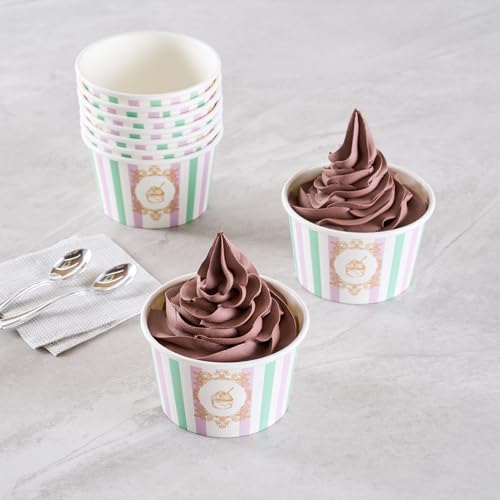 Image of Coppetta 8 Ounce Dessert Cups, 50 Greaseproof Ice Cream Cups - Lids Sold Separately, For Hot And Cold Foods, Purple And Blue Stripe Paper Yogurt Bowls, Disposable, Sturdy - Restaurantware