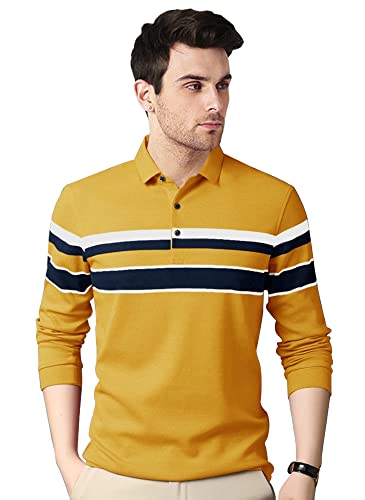 Image of EYEBOGLER Men's Polo Neck Full Sleeves Printed Relaxed Fit T-Shirt