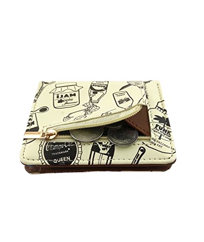 Image of Funk For Hire Vegan Leather Slim Wallet for Men Women White Printed Card Holder Minimalist Bifold with 6 Card Slots Cash Compartment and Zippered Coin Pouch