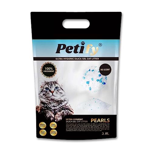 Arena de gel de sílice para gatos | Cristales de sílice | Perlas de sílice | 3.8L - Suministro de 40 días | Ultra higiénico | Respetuoso con el medio ambiente | Biodegradable |