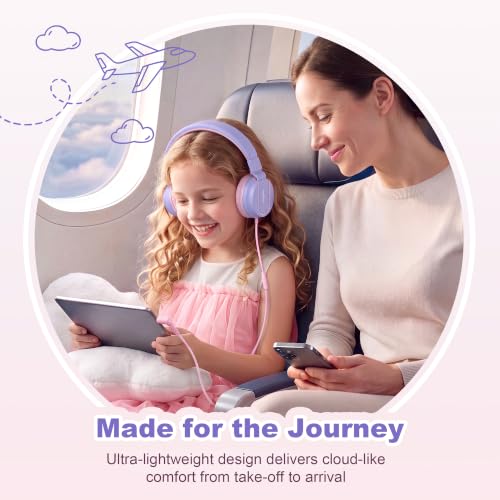 Image of AILIHEN I35 Kids Headphones for School with Mic, 93dB Safe Volume, Lilac | Wired On Ear Headphones for Kids Girls, Foldable Lightweight Headphone for Classroom Learning & Entertainment Travel Computer