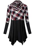 Cestyle Ladies Tops,Womens Long Sleeve Turtleneck Sweatshirts Misses Color Block Lightweight Pullover Blouses Plaid Splicing Tunic Sweater Tees Casual Long Shirts for Leggings Plaid Large