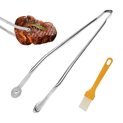 40 Cm Pince A Barbecue A Roulette, Pinces En Métal Pour Barbecue, Pince Barbecue Longue, Pince Retourne Saucisse, Pince Cuisine Inox, Pinces À Steak Polyvalentes, Pince A Barbecue