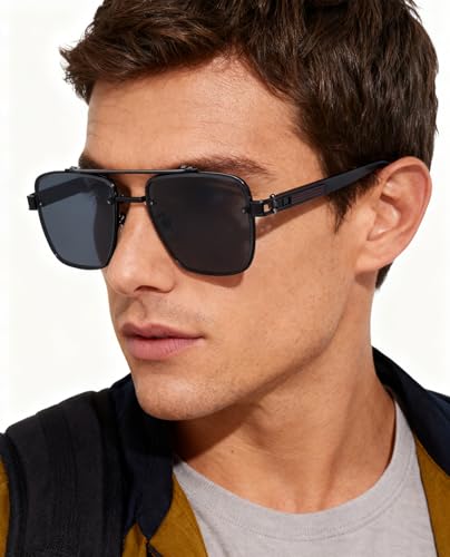 Image of Classic&Vintage Sunglasses for Cool Men Double Bridge Square Frame Shades