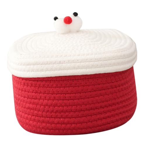 Panier en coton tissé de qualité supérieure rouge avec couvercle décoratif