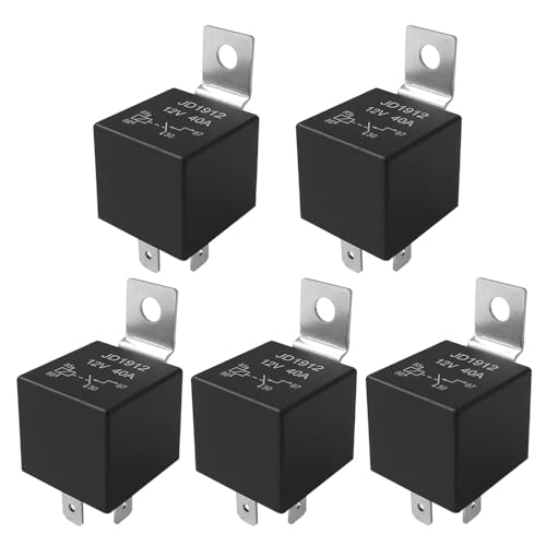 Aiqeer 5 Piezas 4 Pines Coche Relé, 12V 40A SPST Relé Automotriz con Soporte de Montaje de Metal (Negro)