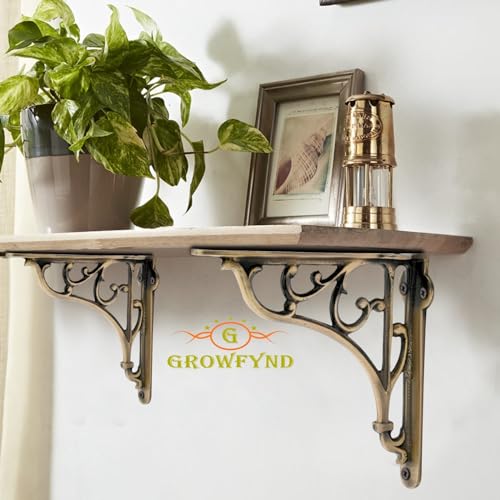 Image of Metal Handcrafted Shelf Bracket for Floating Shelves L Angle Decorative L Shaped Corner Brace Joint Heavy Duty Wall Mounted Shelf Supporter Corner Brace Holder (Pack of 1 Pair)