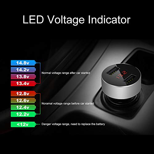 Aceyoon Car Usb Charger Multi Port Voltmeter 24W 3.1A 12V / 24V Dual Usb Car Adapter Charger Voltage Compatible For Cellular Phones (I12 I11 Xs Xr, S10 S9, P40 P30, Mate30, Pixel)