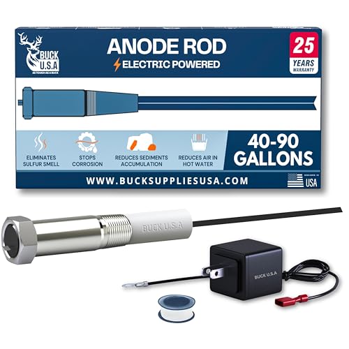 Powered Anode Rod for Hot Water Heater (40-90 Gallon), 25-Year Warranty, Eliminates Rotten Egg...