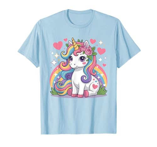 Super Süßes Einhorn mit Regenbogen und Sternen Einhorn T-Shirt