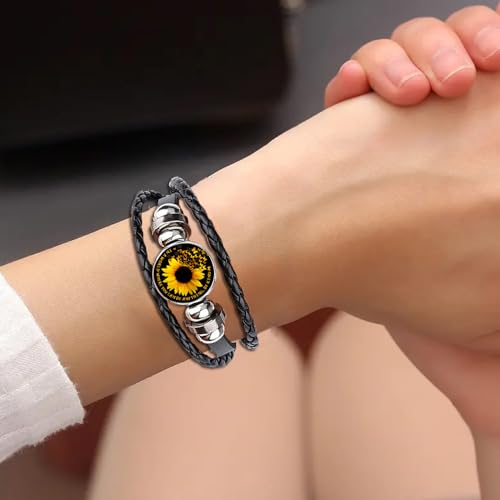 Image of Boho Sunflower Gifts Sunflower Leather Bohemian Bracelet Birthday Gifts for Women Teens Granddaughter Wife Daughter Mom Friendship Bracelets for Her