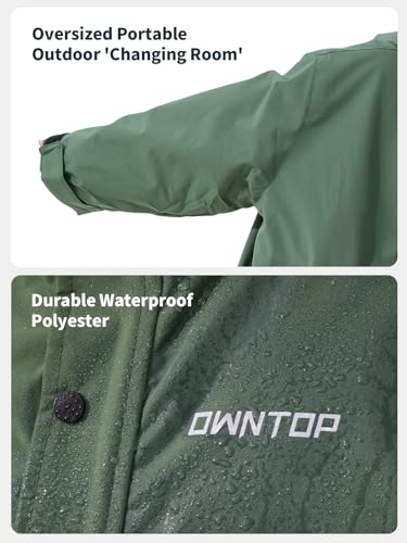 Owntop Wasserdichter Wickelmantel für Damen Herren – Quick-Dry Strand Schwimm Mantel, Winddichter Übergroßer Langarm Mantel mit Kapuze, Grün+Grau, L(175-180CM/70-80KG)