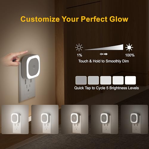Image of YUNLEX 2 Pack Plug in Night Light with Motion Sensor & Dusk to Dawn Sensor, 3 Sensor Modes, Night Lights Plug into Wall, Auto ON /Off, Dimmable Nightlight for Bathroom, Stairs, Kitchen, Cool White