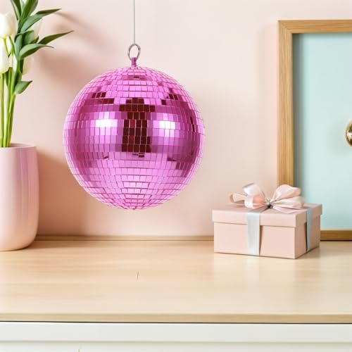 Bola espejada rosa de 20 cm de diámetro para decoración de fiestas, globos reflectantes para festivales musicales y eventos de baile miniatura 7