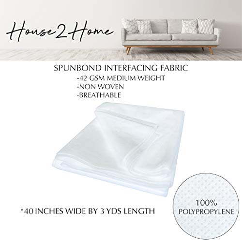House2Home 40" X 3 Yards Nonwoven 100% Polypropylene Fabric | Non-Woven Spunbond Interfacing For Sewing And Filters, 42 Gsm (Medium Weight) #TOP4