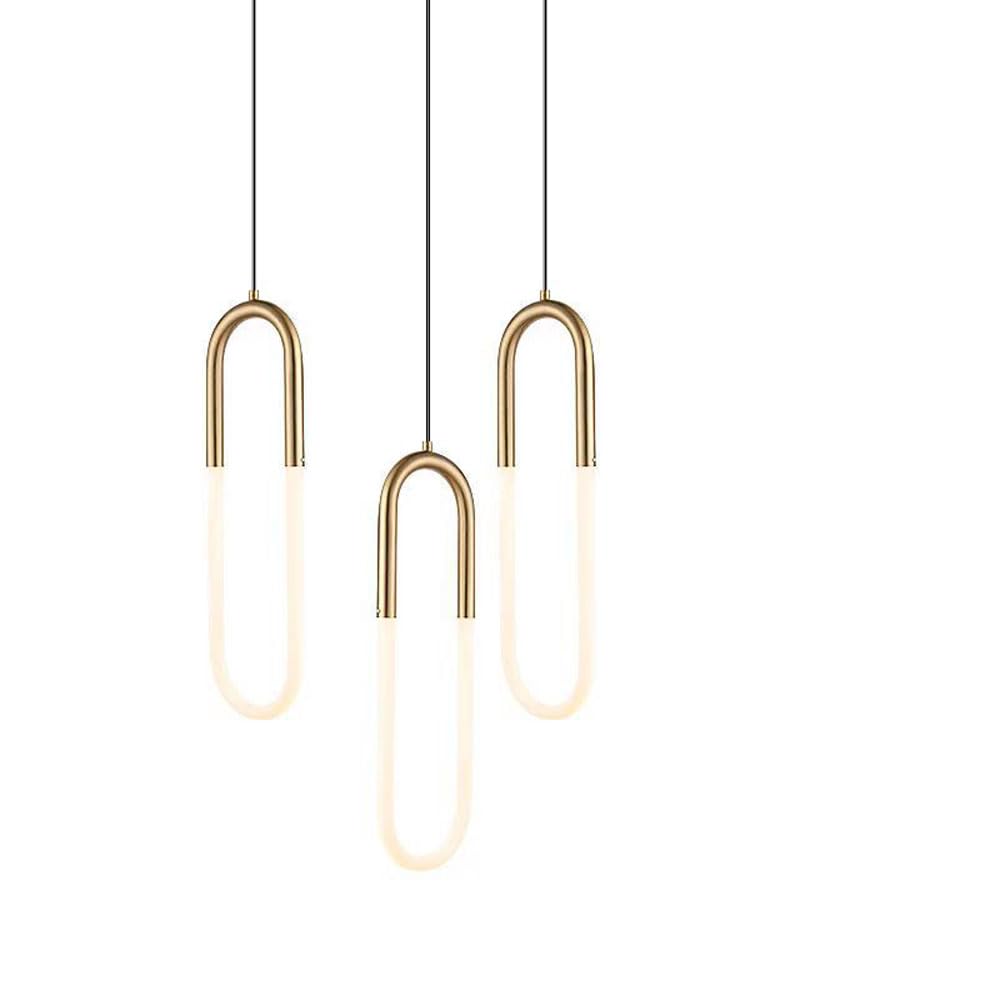 XAZLBIW Chandelier Modern Pendant Lightgolden Linear Hanging Lampsoval Lampshade Ceiling Lampled Light 20w Chandelierrope Adjustable Lampliving Roombed(3Pack)