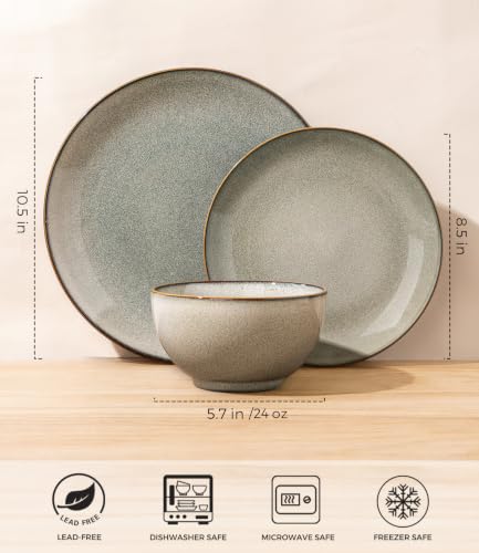 Image of GBHOME Dinnerware Sets for 4, 12 Pieces Ceramic Plates and Bowls Set