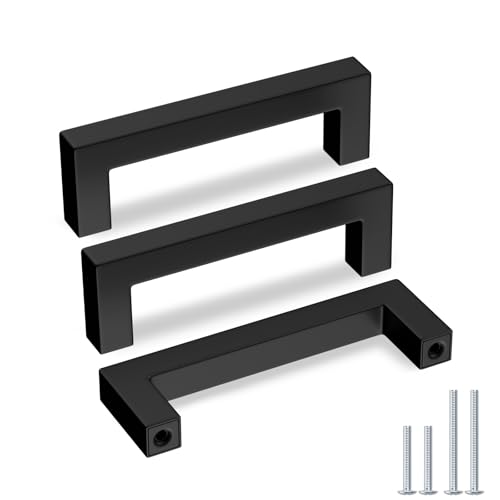 goldenwarm 2 Pack 4 Inch Matte Black Cabinet Handles Kitchen Furniture Hardware Square Stainless Steel Hardware Bathroom Cabinet Door Pulls