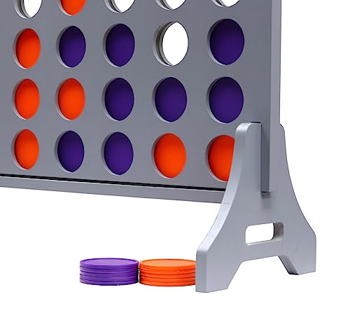 Image of Giant 4 in a Row Game for Family & Adults - Tailgating Pros Jumbo Grey Wooden Four in a Row Indoor & Outdoor Yard Game for Family Party Fun, Portable Activities for Patio, Backyard, and Camping