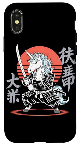 Funny Unicorn Ninja Samurai Retro Anime para los Amantes de los Unicornios Carcasa para iPhone X/XS