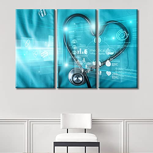 Image of TUMOVO Stethoscope Poster Wall Decor 3 Piece Poster Clinical Laboratory Art Prints Wall Decor Living Room Medical House Decor Stretched and Framed Ready to Hang (36 inch Wx24 H)
