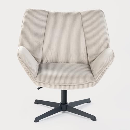 MEUBLE Cosy Sillón Giratoria 360° Butaca de Salón para Dormitorio Oficina Silla con Reposabrazos Asiento Grueso Respaldo sin Ruedas en Pana Taupe