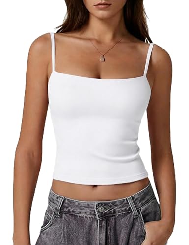 Gyabnw Camiseta Tirantes Mujer Algodon de Cuello Cuadrado Camiseta Mujer sin Mangas de Verano Básica y de Estilo Sexy Y2K Crop Top