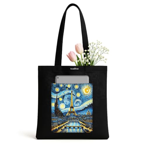 TrendoPrint Printed Women's Black Tote Bag 14 x 16 inch Stylish Laptop-Friendly Handbag for Office, College & Daily Use, Spacious Shoulder Bag with Durable Handles (TB22)