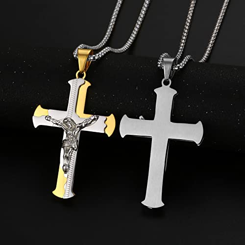 Yl Cross Necklace Stainless Steel Crucifix Pendant White Gold Jesus Christ Lord's Prayer Jewelry For Men 24'' Rolo Chain #TOP3