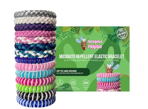 Mosquito Nikito Repellent Coil Bracelet, Natural Oil Insect Mosquito Bands for Adults & Kids, Individually Sealed & Deet-Free, up to 480 Hours Insect Repellent Protection, 12 pcs (Mixed, Pack of 14)