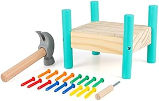 Joqutoys Wooden Hammering Pounding Toy, Rainbow Interactive Nailing Table Activity Bench, Montessori Toys for Toddlers Learning Fine Motor Skills Age 3 - 6 Years Old