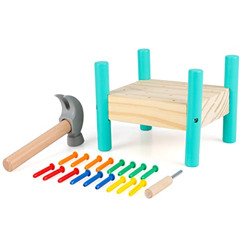 Joqutoys Wooden Hammering Pounding Toy, Rainbow Interactive Nailing Table Activity Bench, Montessori Toys for Toddlers Learning Fine Motor Skills Age 3 - 6 Years Old