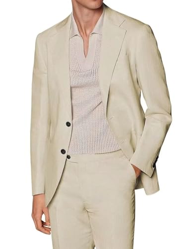 Mens Linen Suit 2 Piece Slim Fit Linen Suits for Men Summer Wedding Tuxedo Casual Linen Suit Prom Party Suits