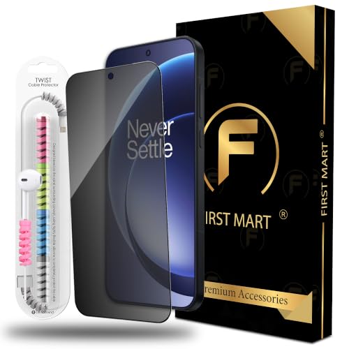 Image of FIRST MART Privacy Tempered Glass for OnePlus 15 With Cable Guard & Installation Kit | Anti-Spy 9H Screen Protector, Edge-to-Edge, Case-Friendly | Black