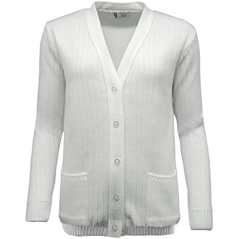 Green Play CHOOSE TO PLAY Womens Premium White Ribbed Plain Cardigan - Ideal 4 Bowls (S) Cover