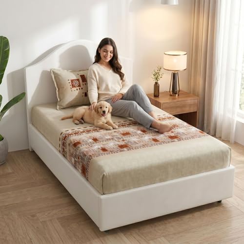 Image of Mafatlal Spring Glory Cotton Single Bedsheet Combo Pack of 2 with Pillow Covers | 180 TC Skin Friendly Cotton | Modern Printed Single Bed Linen | Floral White & Persian Red