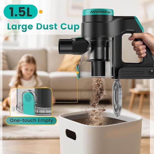 Image of Zefiro Cordless Vacuum Cleaner,45Mins Runtime Vacuum Cleaners for Home, Anti-Tangle and 1.5L Dust Cup, Lightweight Vacuum for Hardwood Floor Carpet Pet Hair (Grenn&Black)