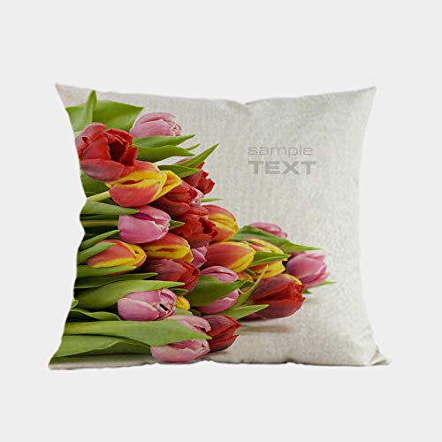 None brand Funda de Almohada de Lino de tulipán de Flores Modernas...