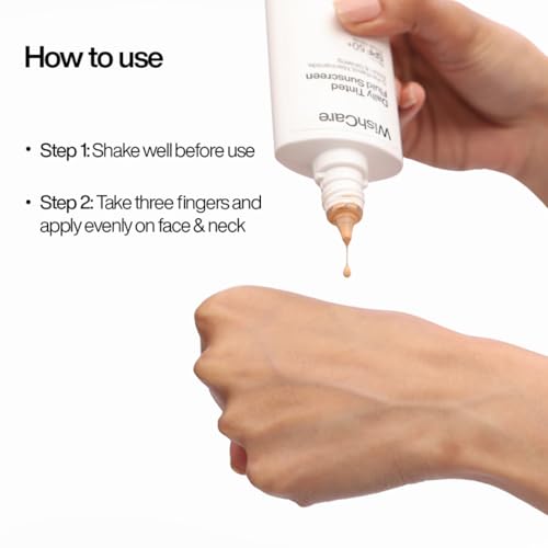 Image of WishCare Daily Fluid Tinted Sunscreen SPF50 PA++++| M203 | Broad Spectrum Protection for all skin types | In-Vivo Tested Tinted Sun Screen | D-Panthenol, Niacinamide, Ectoin & Ginseng | Evens & Protects | 50ml